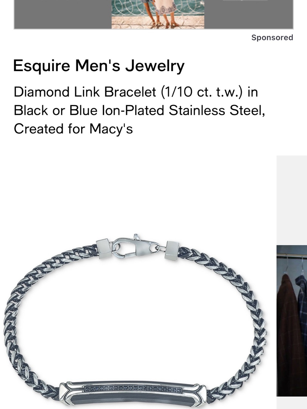 Esquire Men's Blue Ion-Plated Stainless Steel Diamond Link Bracelet